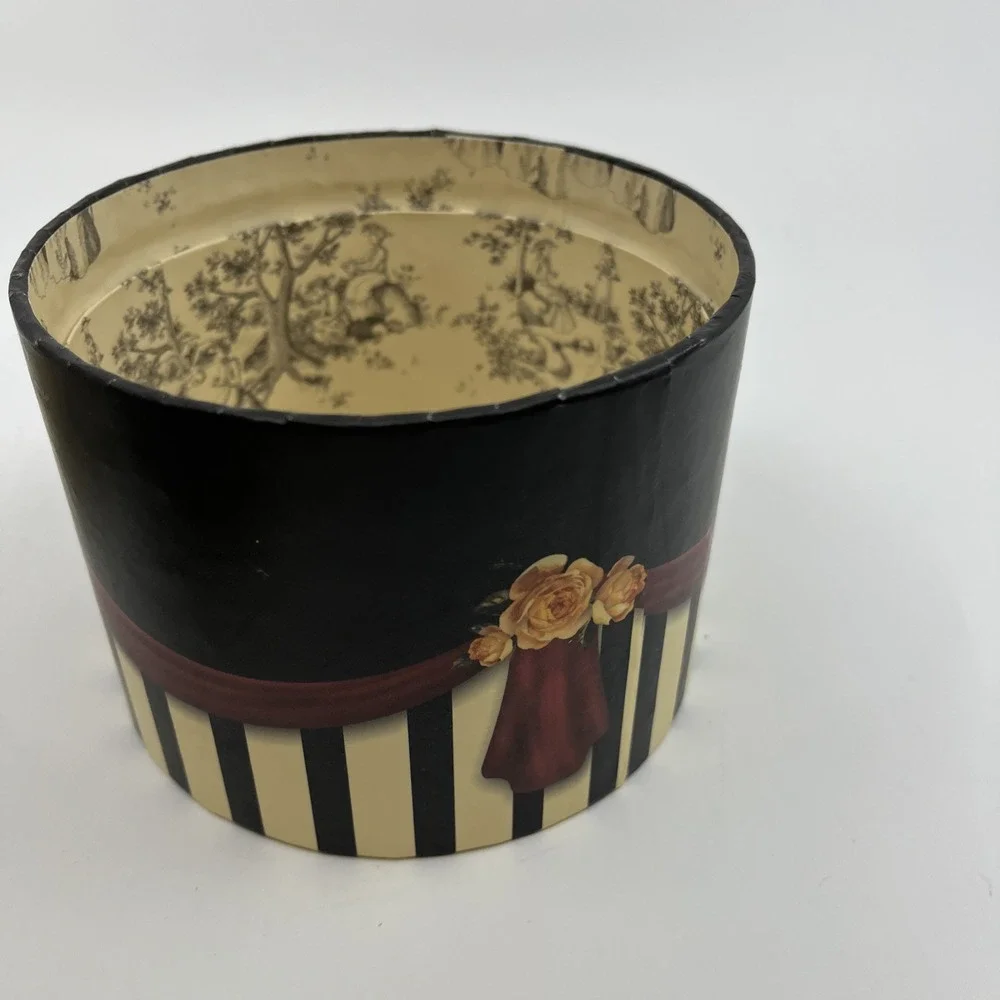 SANDY LYNAM CLOUGH LAURA Paper TRINKET BOX  BLACK STRIPES‎ ROSES 4